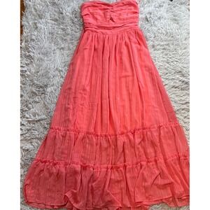 Aeom Coral Pink Strapless Tiered Maxi Dress Smocked Back AM3769 Womens Large